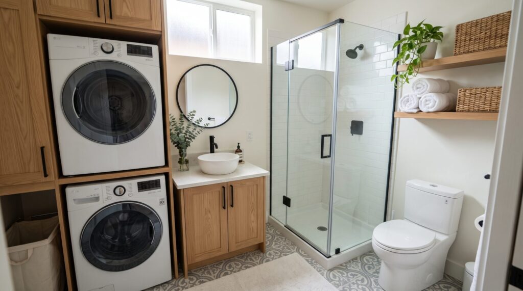 laundry room bathroom combo